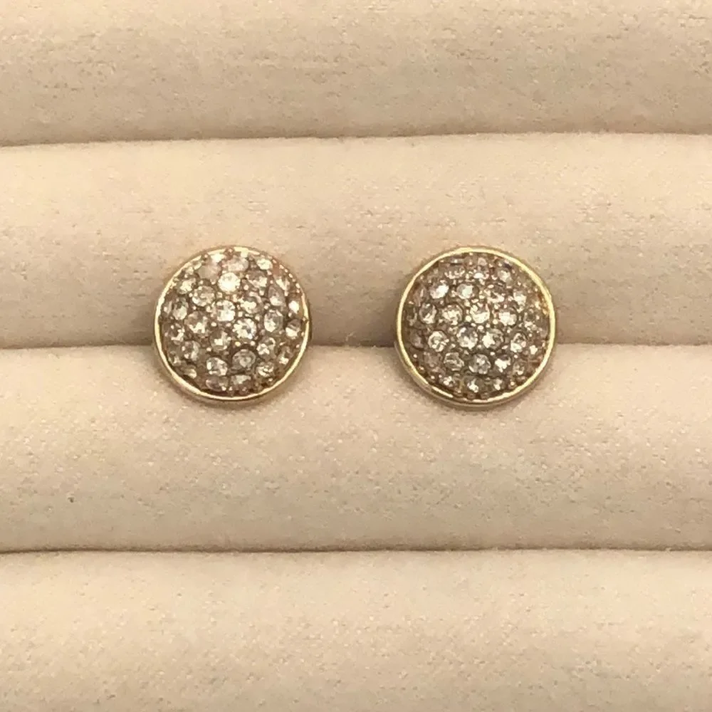 J. Crew | Pave Button Earrings | Gold Tone